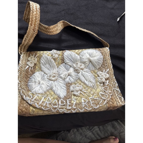 Hand Woven Wicker And Straw Purse Handbag Woven with‎ Flower St. Tropez 12" X 8" - Picture 1 of 16